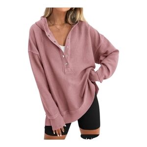 Women's Light Pink Ribbed Hooded Oversized Sweatshirt. Size 2X. NWOT.